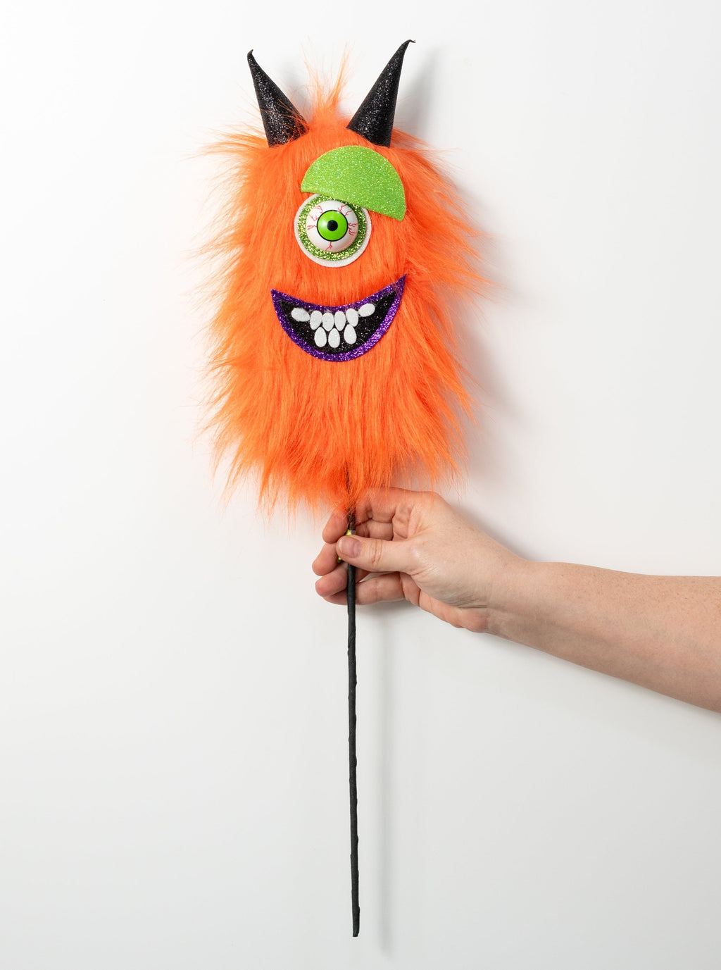 Artificial Furry Monster Eyeball Floral Spray with Orange Tinsel for Halloween Decor