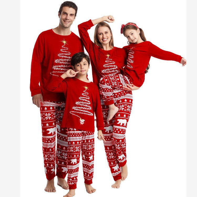 Family Matching Christmas Pajamas with Reindeer and Snowflake Print, Red or Blue