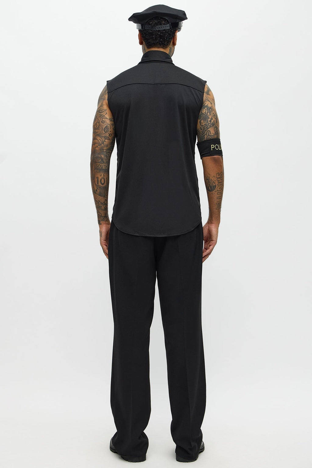 Black Officer Costume Shirt and Hat Set for Men