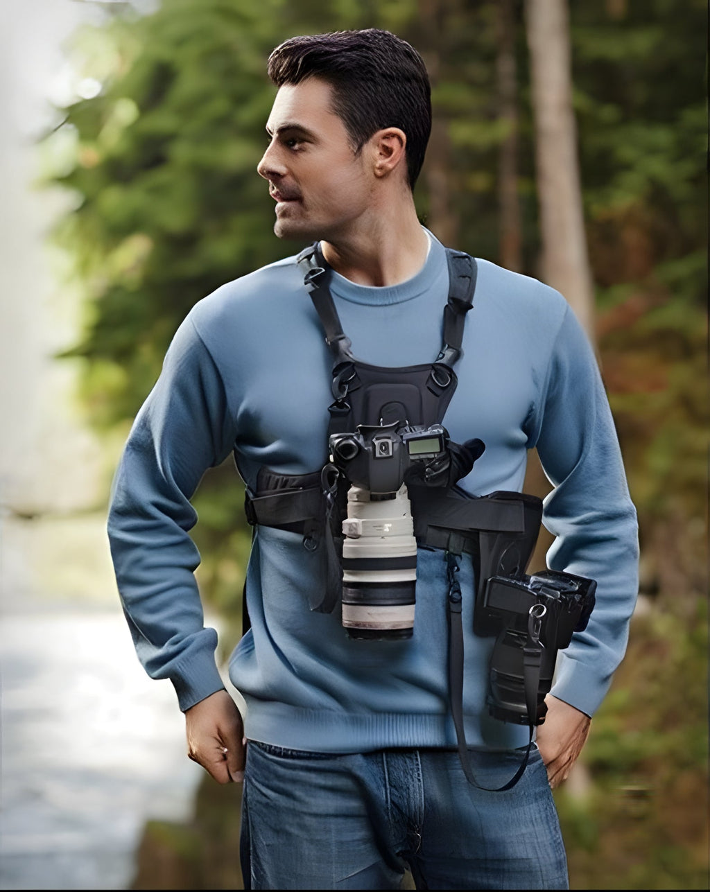 Camera Chest Harness with Dual Mount and Side Holster for Hands-Free  Carrying