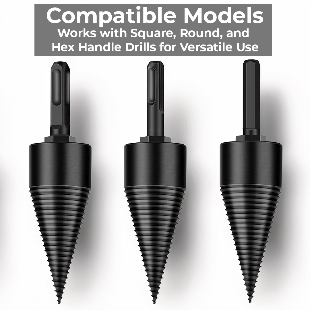 Firewood Drill Bit with Threaded Splitting Head and Three Interchangeable  Shanks