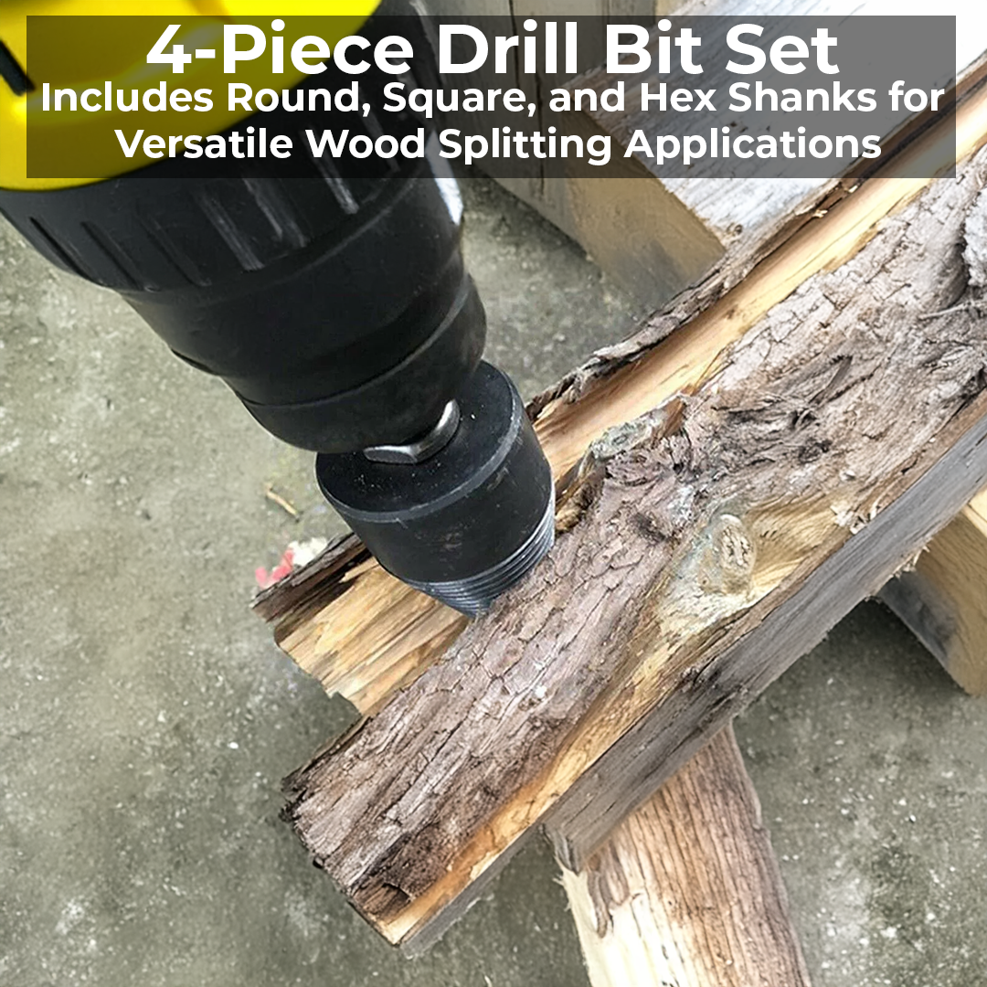 Firewood Drill Bit with Threaded Splitting Head and Three Interchangeable  Shanks