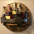 Bourbon Whiskey Barrel Shelf for Home Bars, Rustic Oak Display by Mygametables