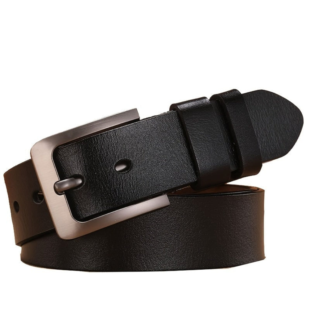 Adjustable Leather Belt with Metal Pin Buckle, Black and Brown