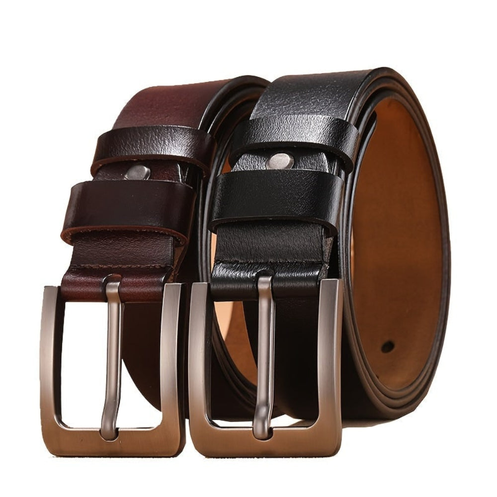 Adjustable Leather Belt with Metal Pin Buckle, Black and Brown