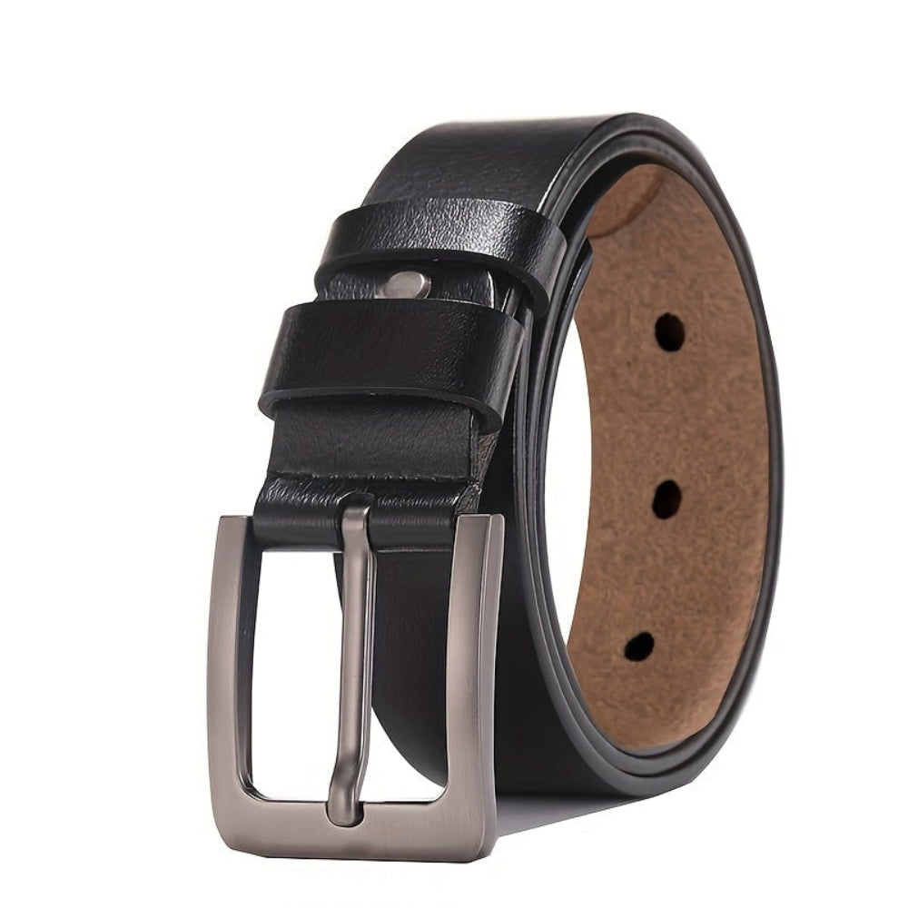 Adjustable Leather Belt with Metal Pin Buckle, Black and Brown