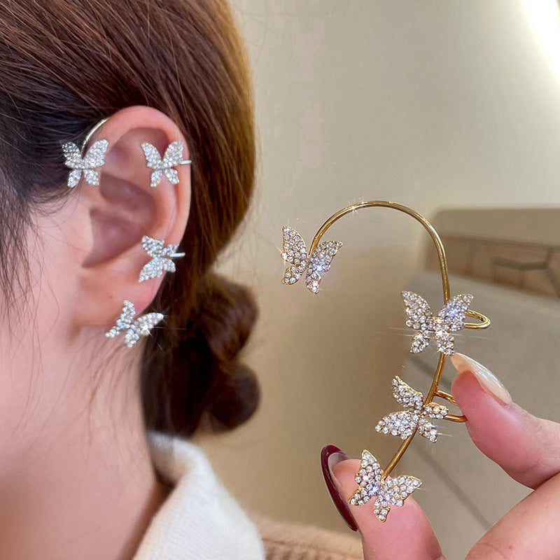 Clip on Earrings with Adjustable Tension and Cubic Zirconia Accents, Butterfly Leaf Star