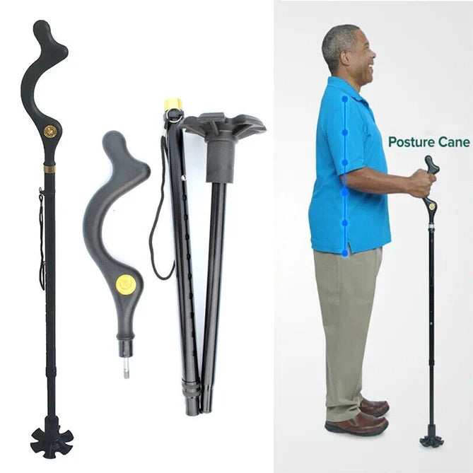 Adjustable Walking Stick with Ergonomic Grip and 360-Degree Tip, 12 Height Settings