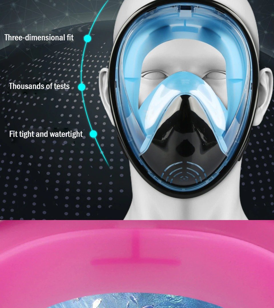 Full Face Snorkel Mask with Floating Ball Valve and Camera Mount, 180°  View